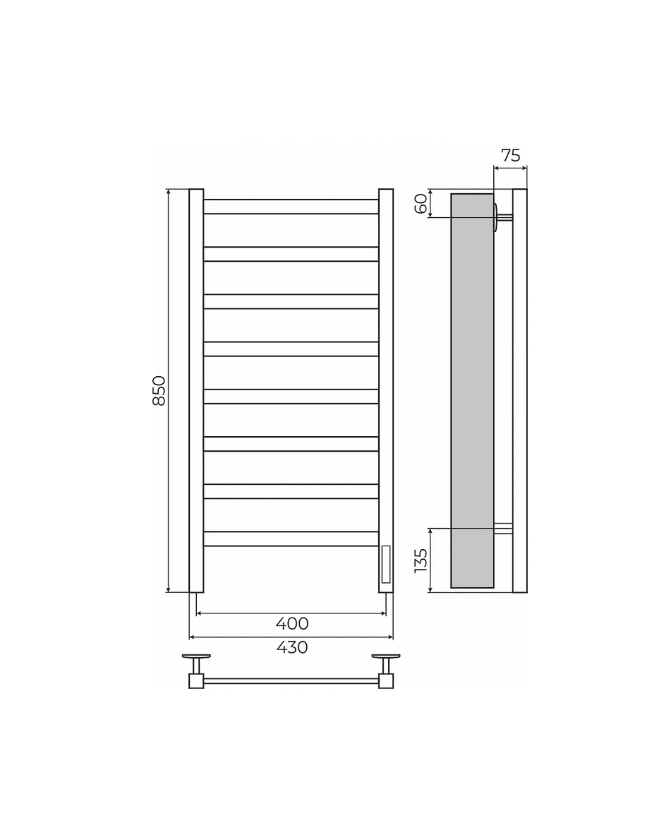 Ното П8 400*850 электро полотенцесушитель (quik touch)